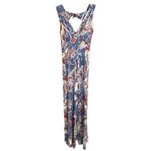 Touch Express Blue Red Paisley Floral Wide‎ Leg Jumpsuit V-Neck Open Back Small